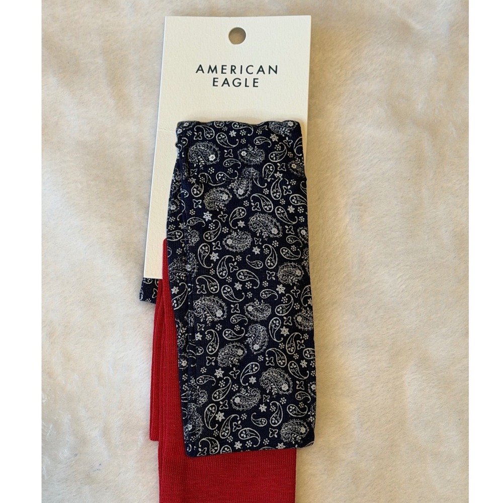 American Eagle 2 Pack Headbands Navy Paisley and Red Ribbed One Size New
